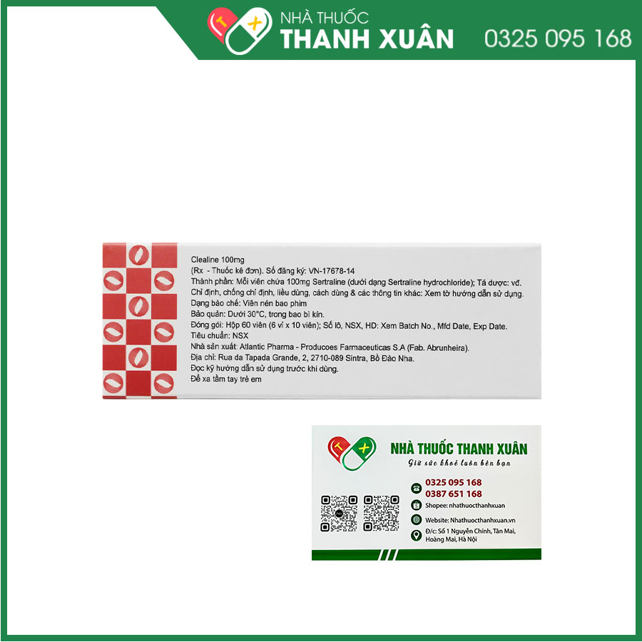 Clealine 100mg điều trị triệu chứng trầm cảm, rối loạn cưỡng bức ám ảnh (OCD), rối loạn hoảng loạn, rối loạn stress sau chấn thương (PTSD)